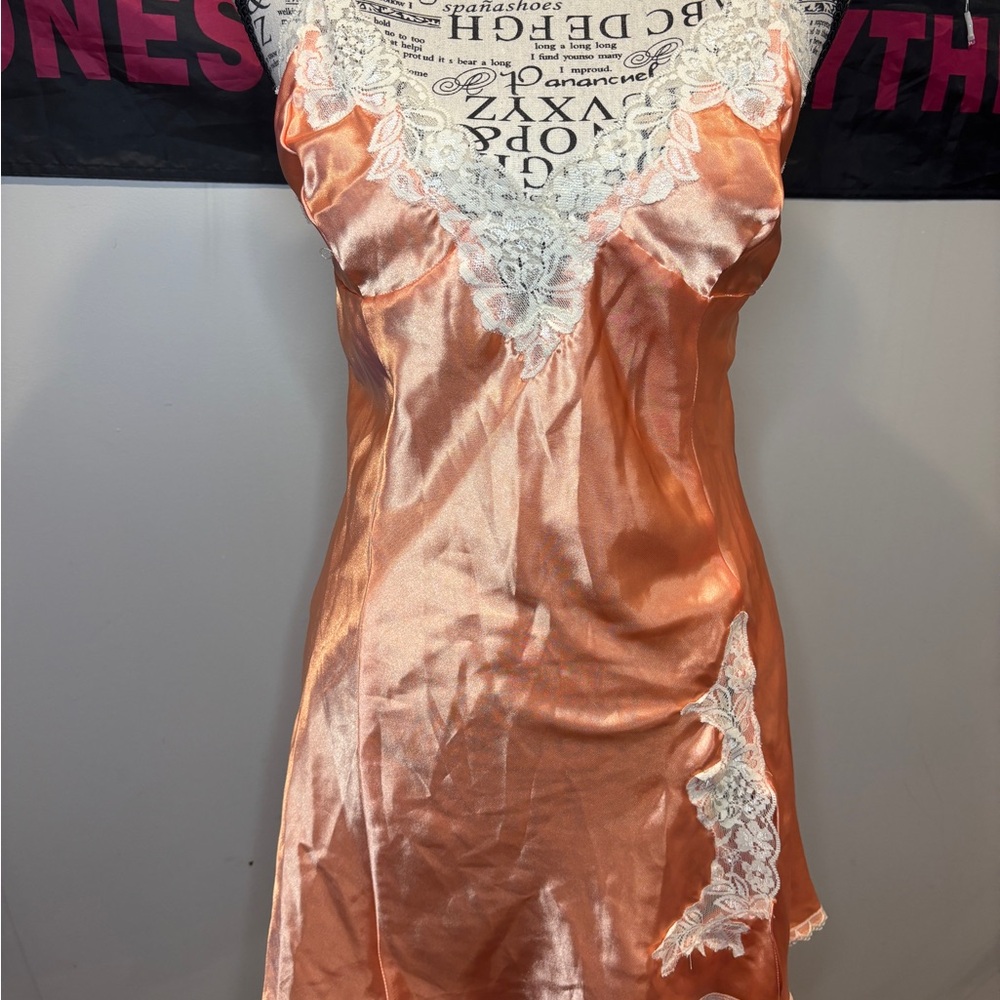 Frederick's of Hollywood Coral Satin Lace Chemise